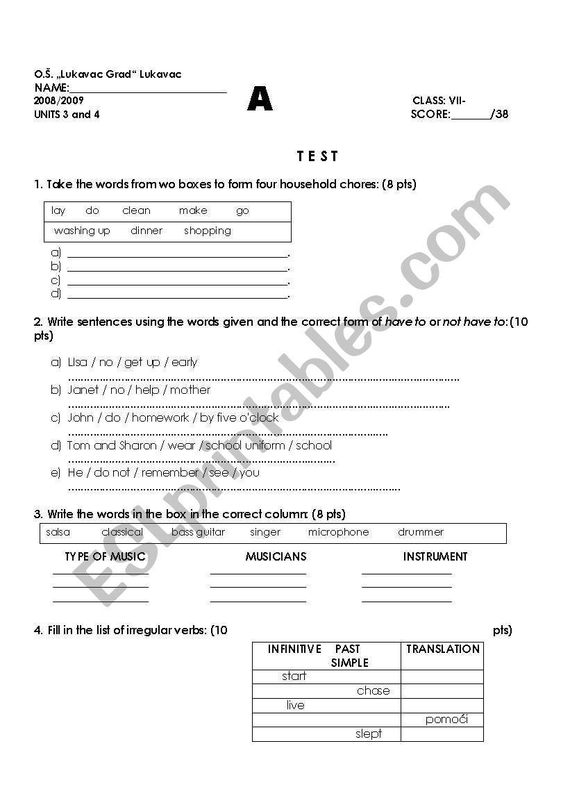 TEST for seventh grade worksheet