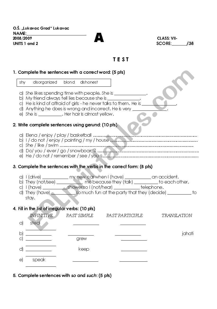 TEST for eighth grade, elementary