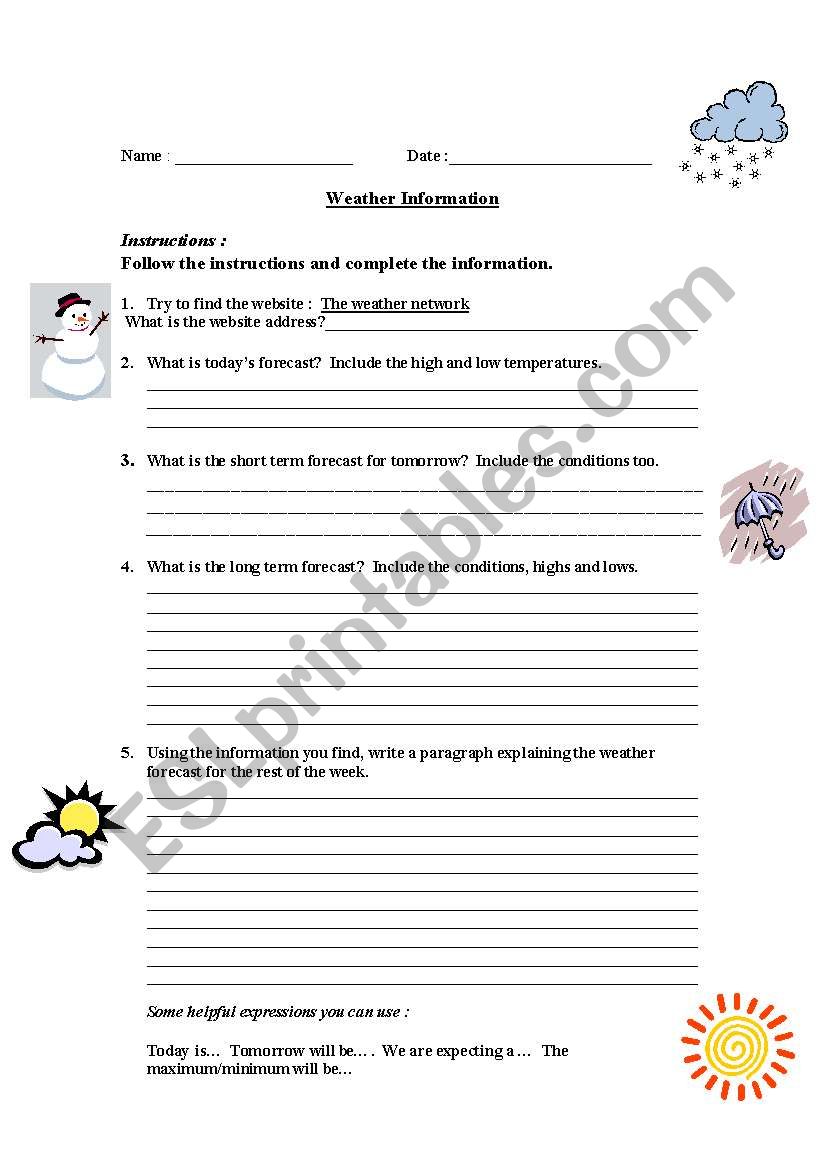 Weather Information worksheet