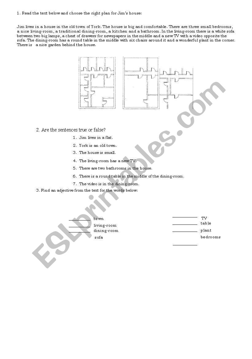 reading (rooms) easy worksheet