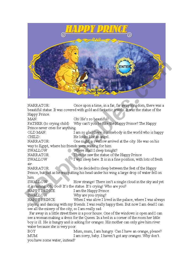 The Happy Prince Script worksheet