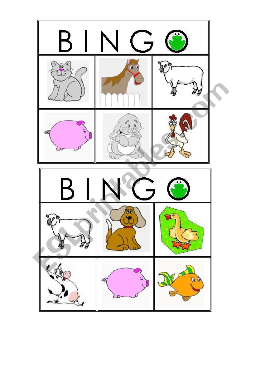 farm animals bingo worksheet