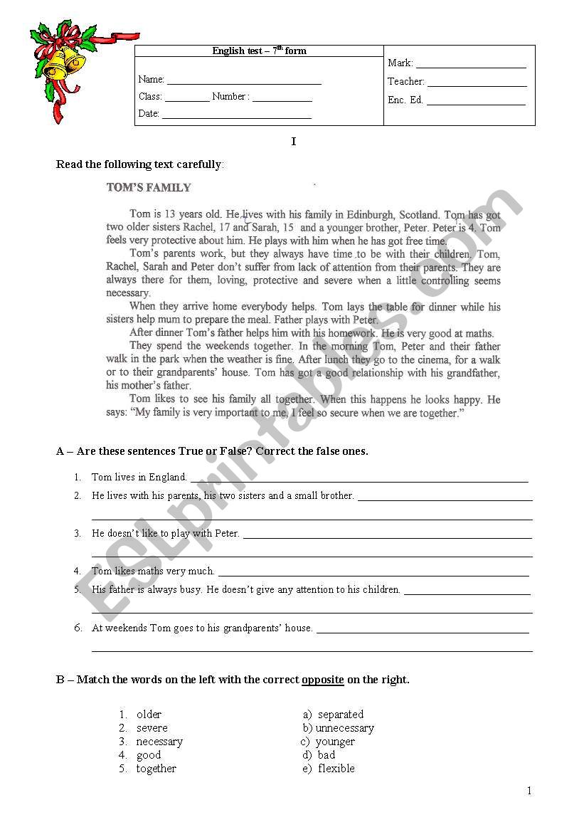 Test-3rd level worksheet