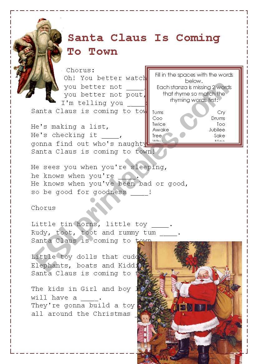 Santa Claus is coming to town worksheet