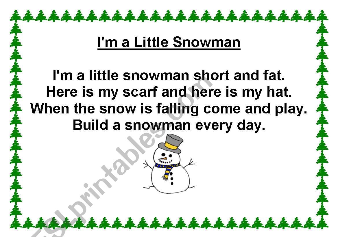 IM A LITTLE SNOWMAN SONG worksheet