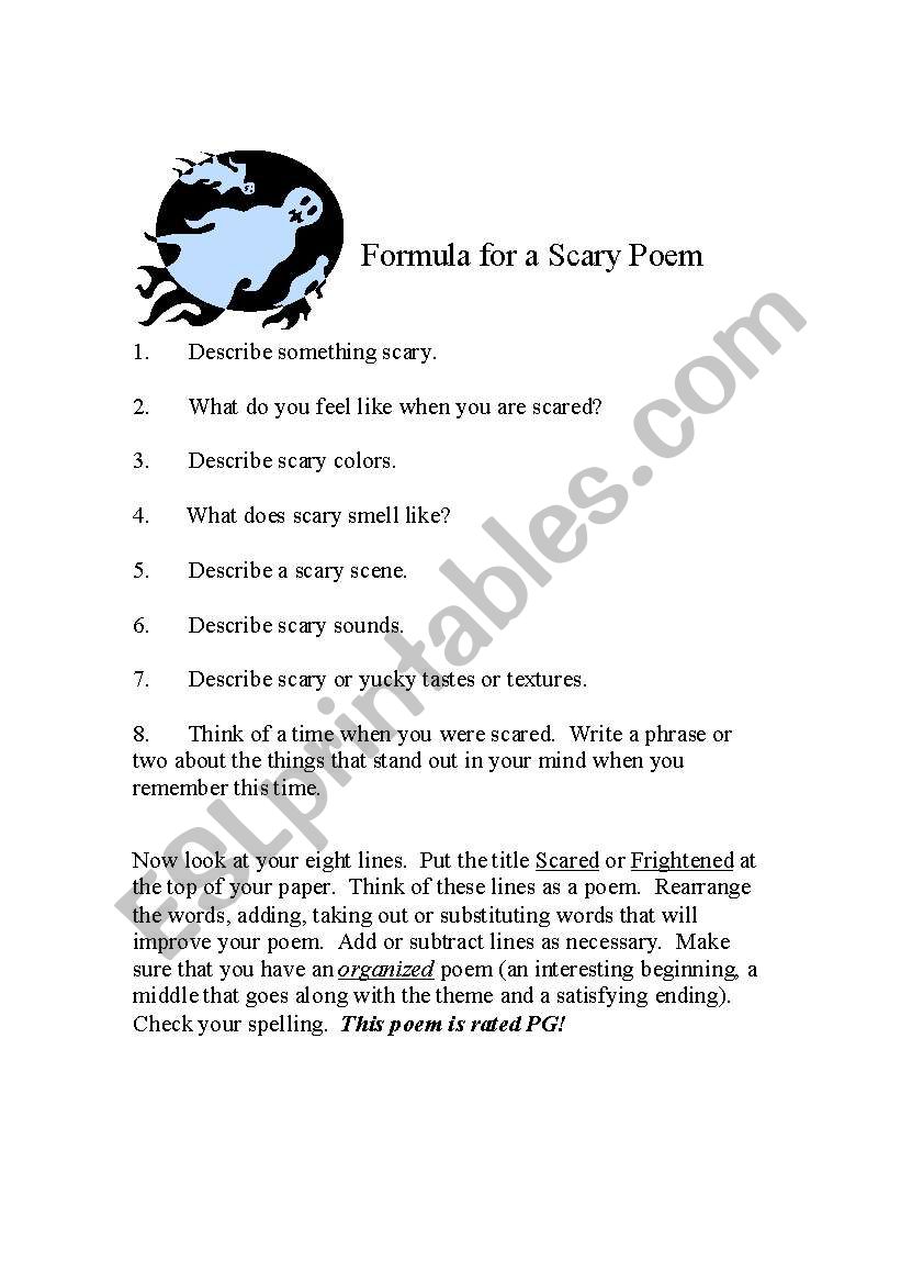 formula for a scary poem worksheet