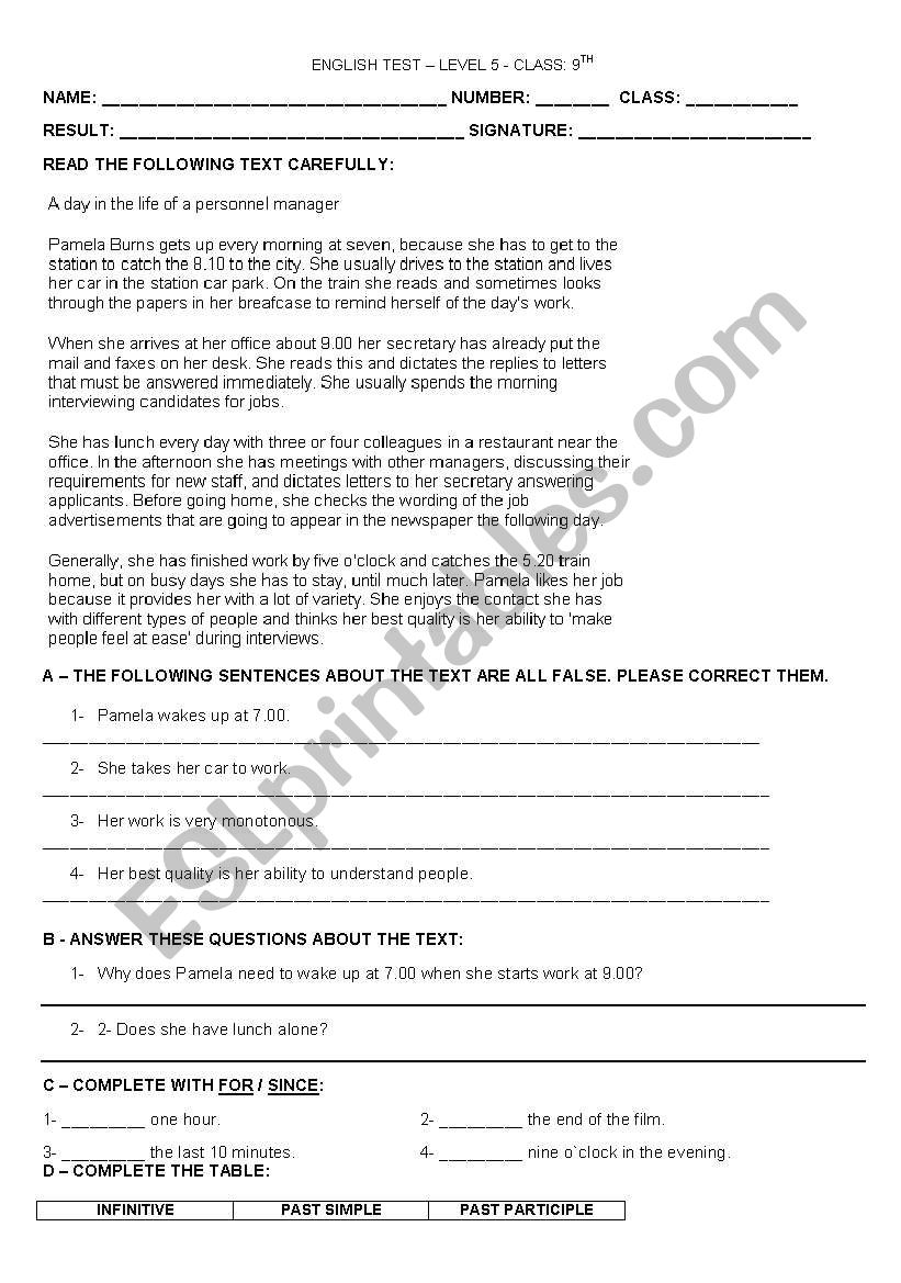 readin comprehension worksheet