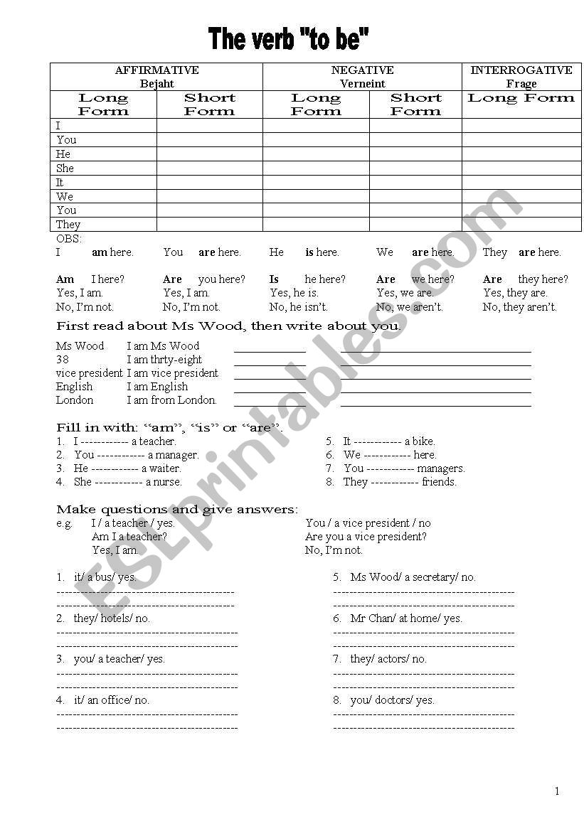 to be  worksheet