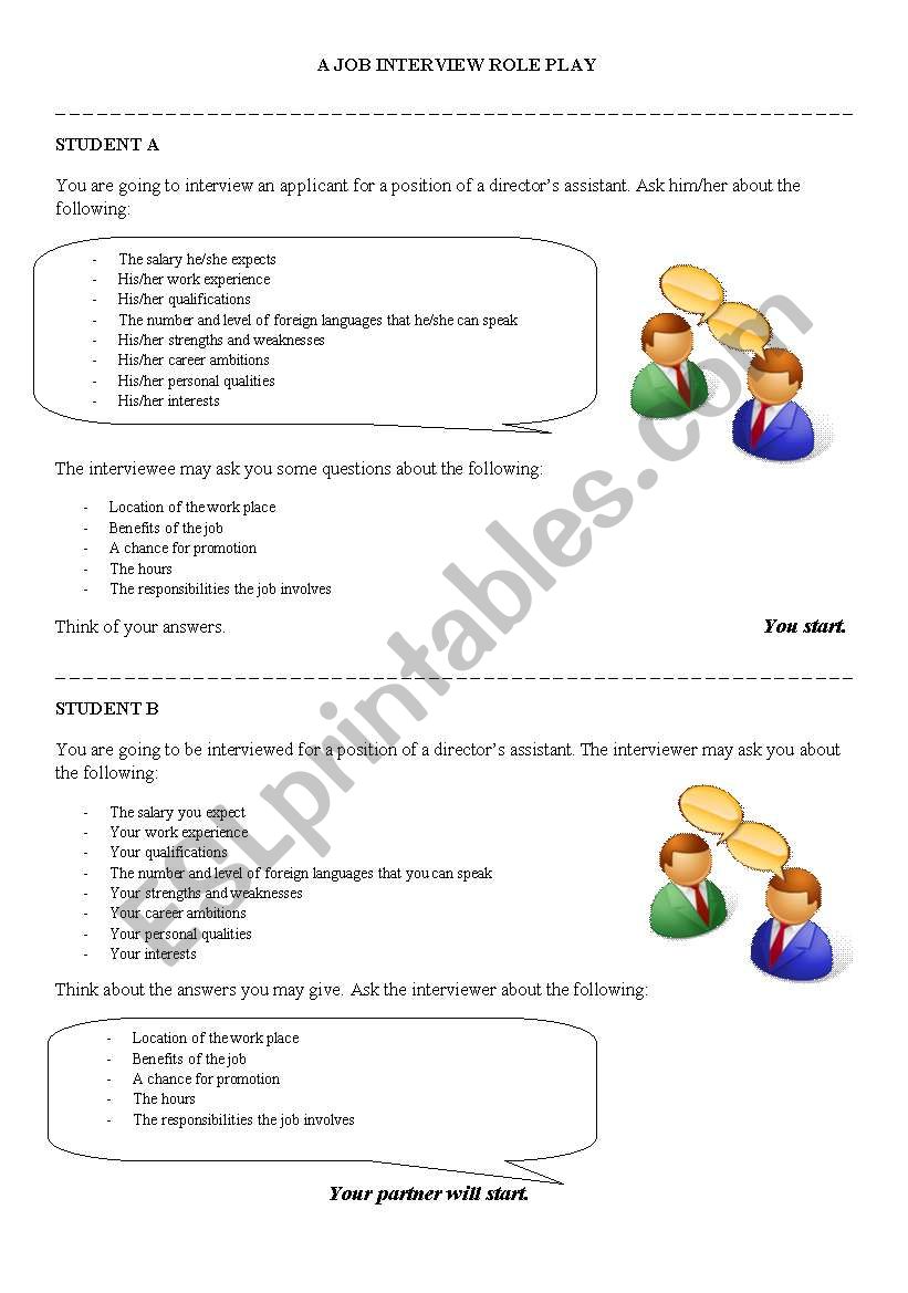 A job interview role play worksheet