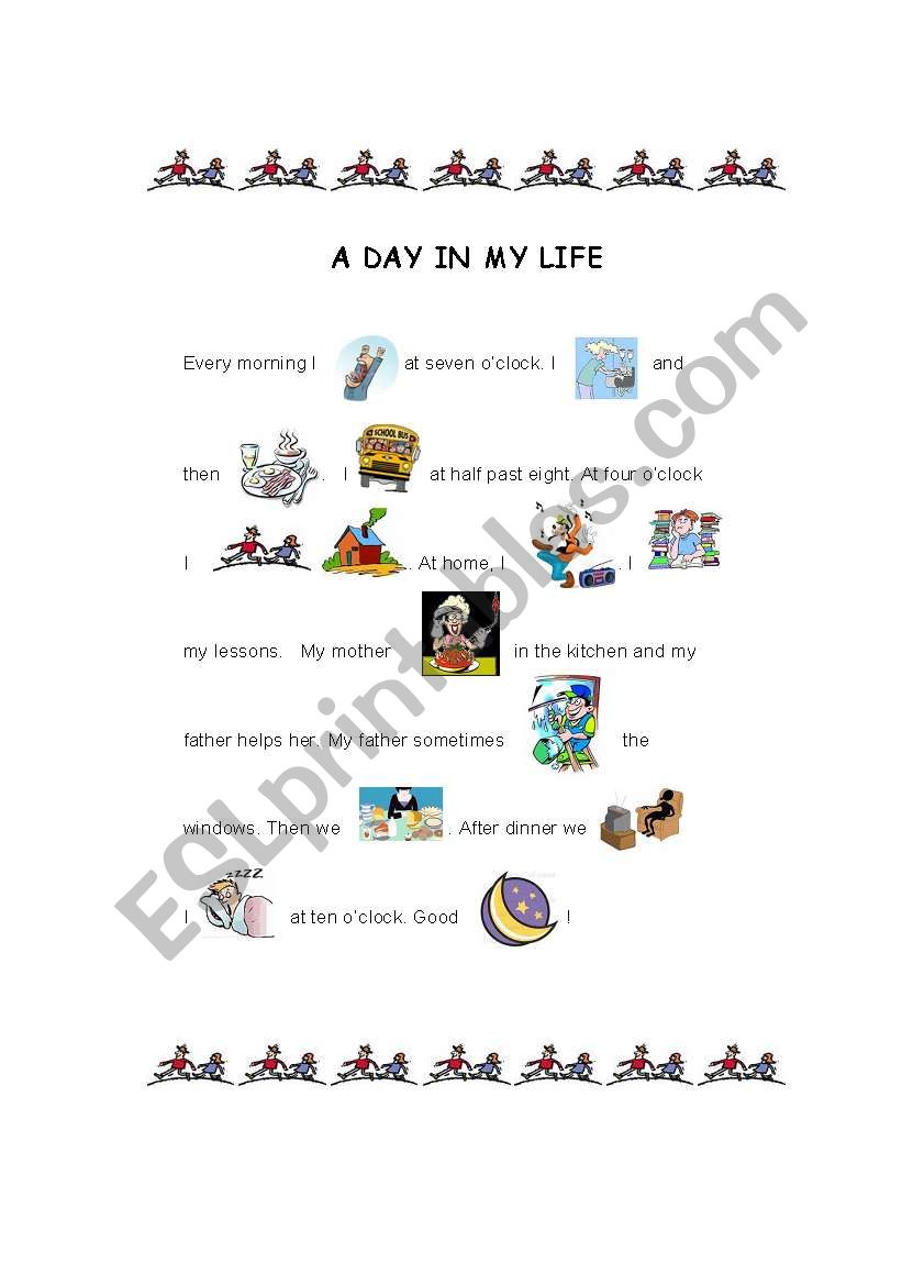 A day in my life worksheet