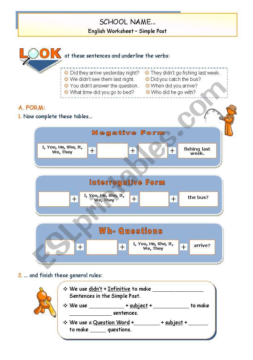 SIMPLE PAST - Negative and Interrogative forms + wh-questions + Practice