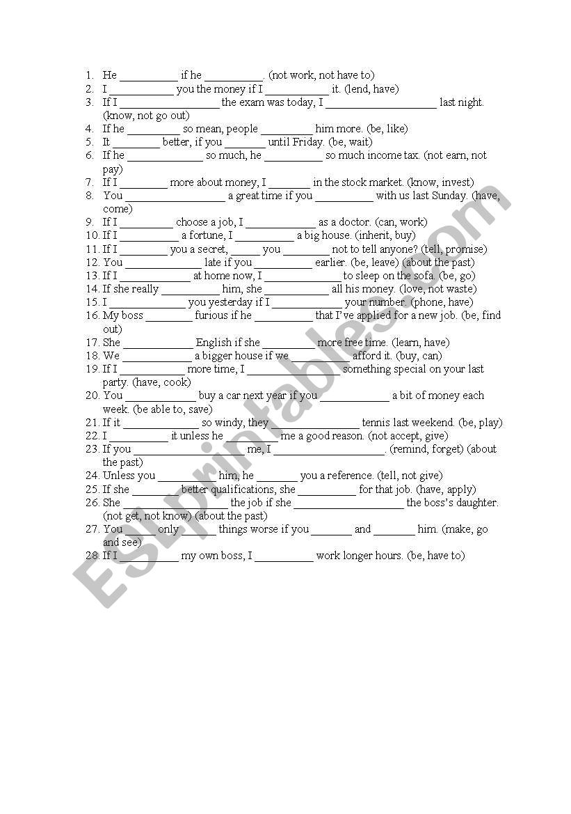 FIRST SECOND THIRD CONDITIONALS