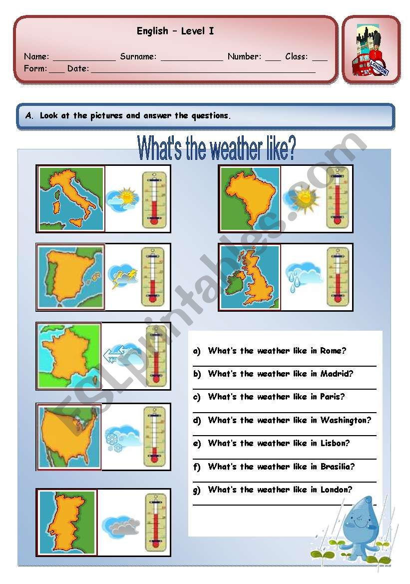 WHATS THE WEATHER LIKE? worksheet