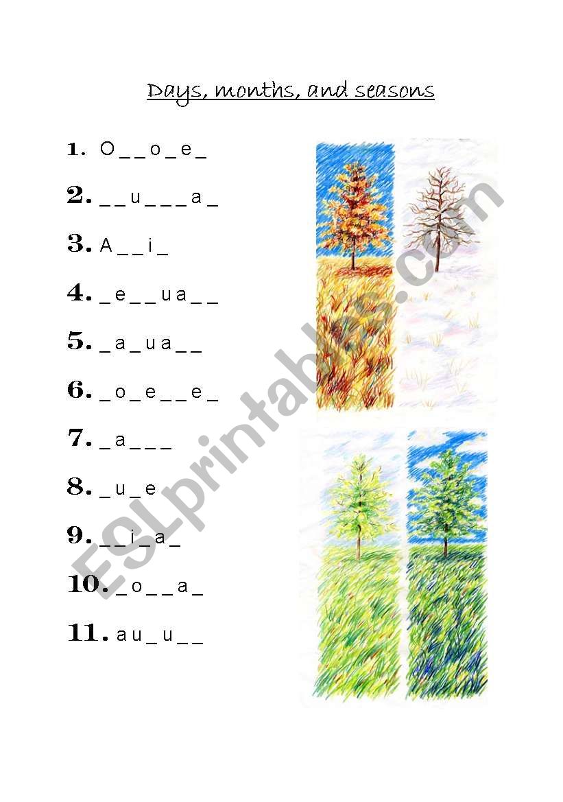 Days, months, and seasons worksheet