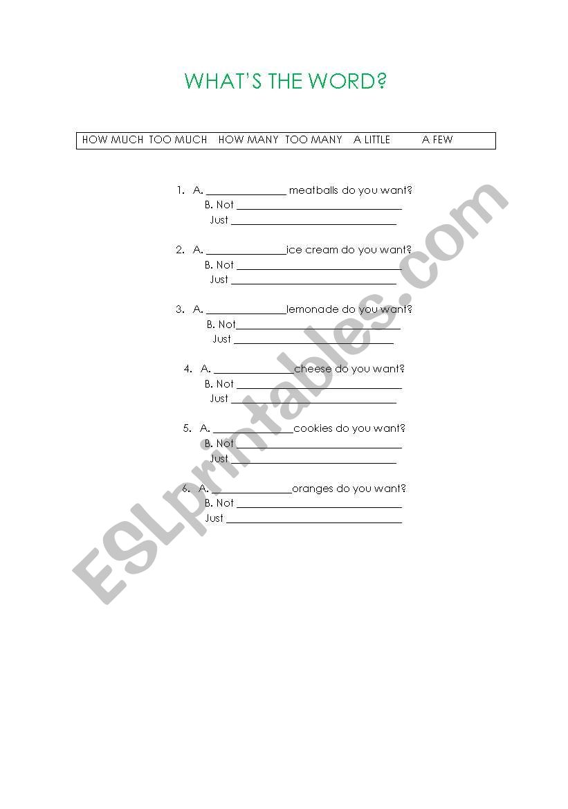 HOW MANY worksheet