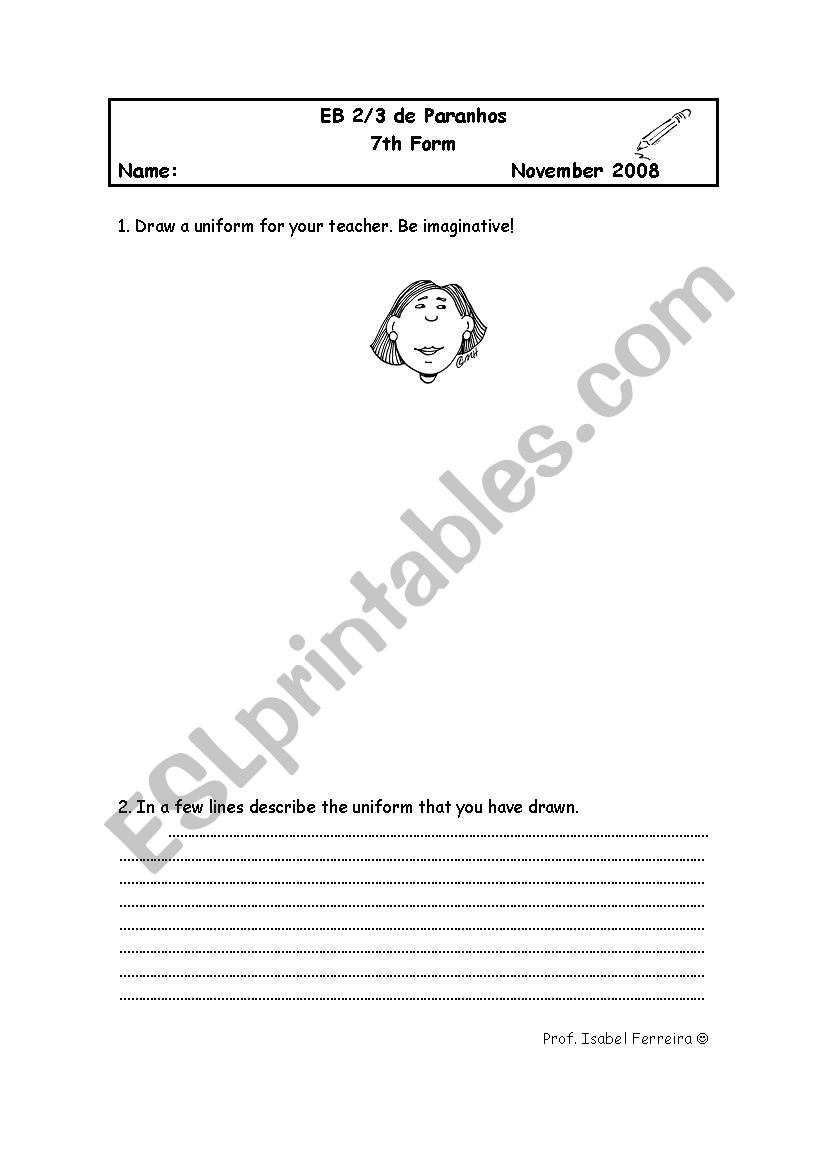 My teachers uniform worksheet