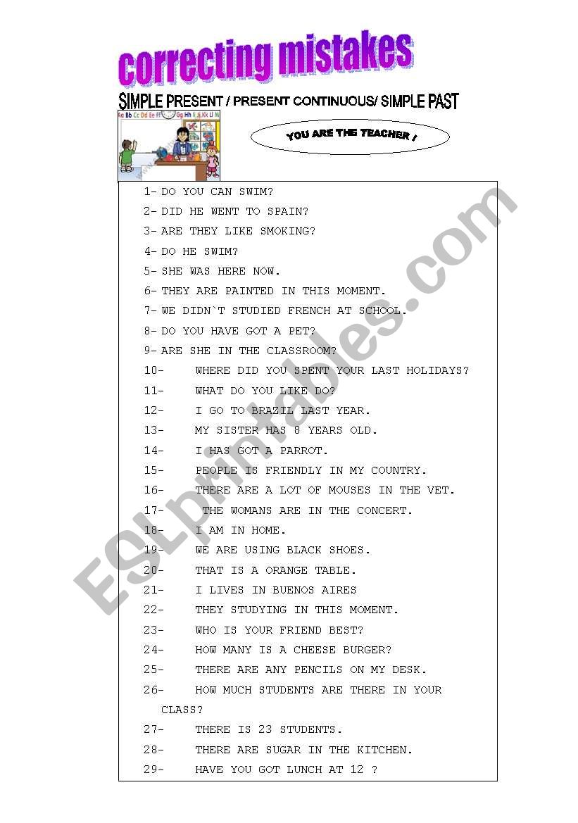 correcting mistakes  worksheet