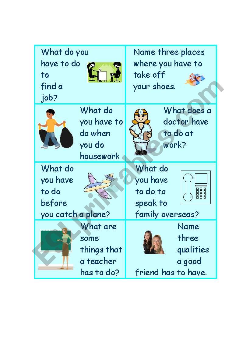 Conversation cards to practise Have/has to_1 of 2