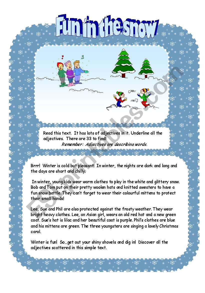 Fun In The Snow Esl Worksheet By Anna P
