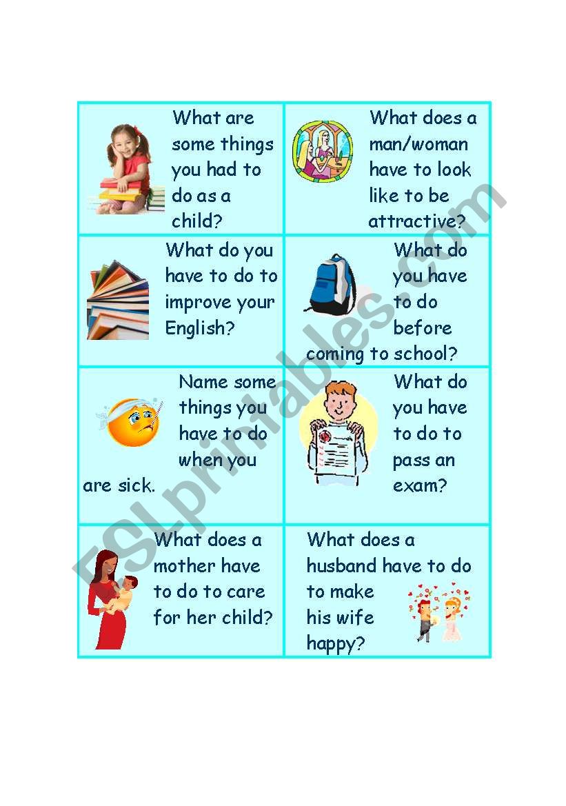 Conversation cards to practise Have/has to_2 of 2