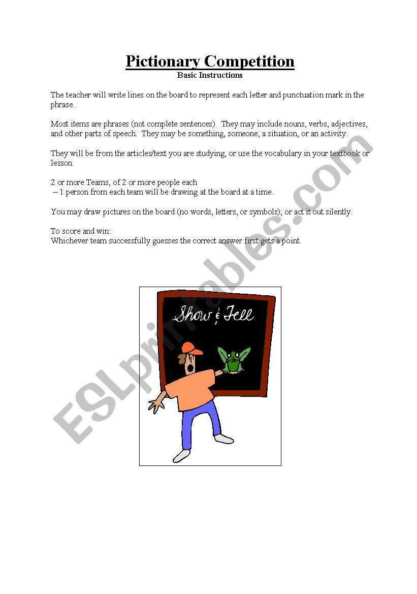 Pictionary Competition, basic instructions