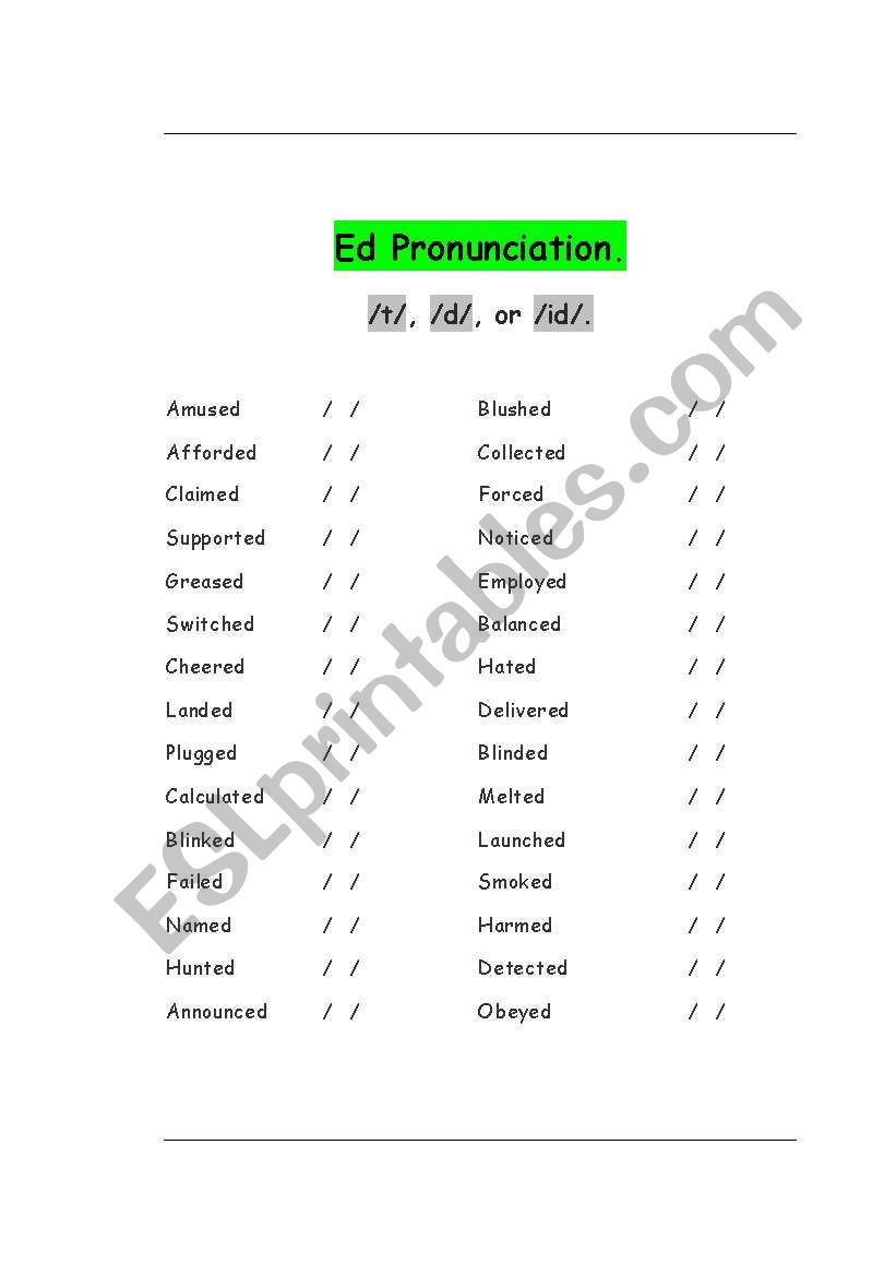 /ED/ Pronunciation II worksheet