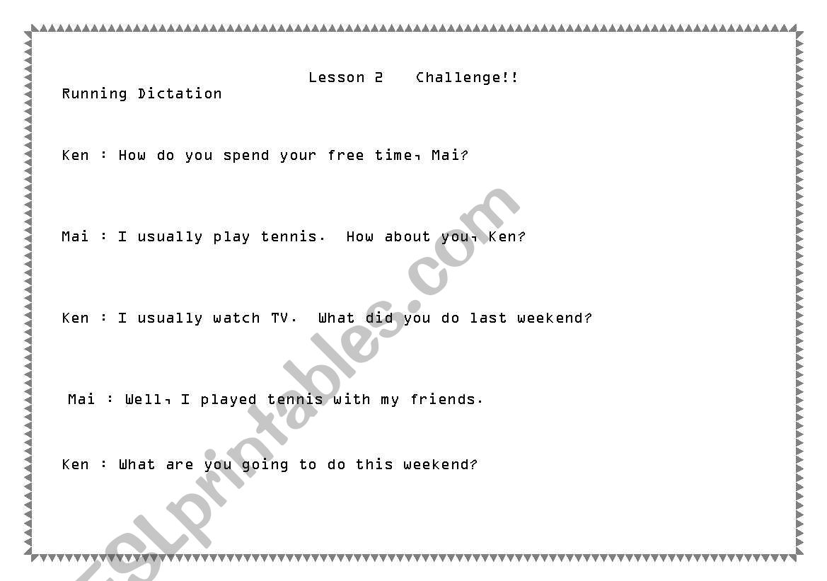 Running Dictation worksheet