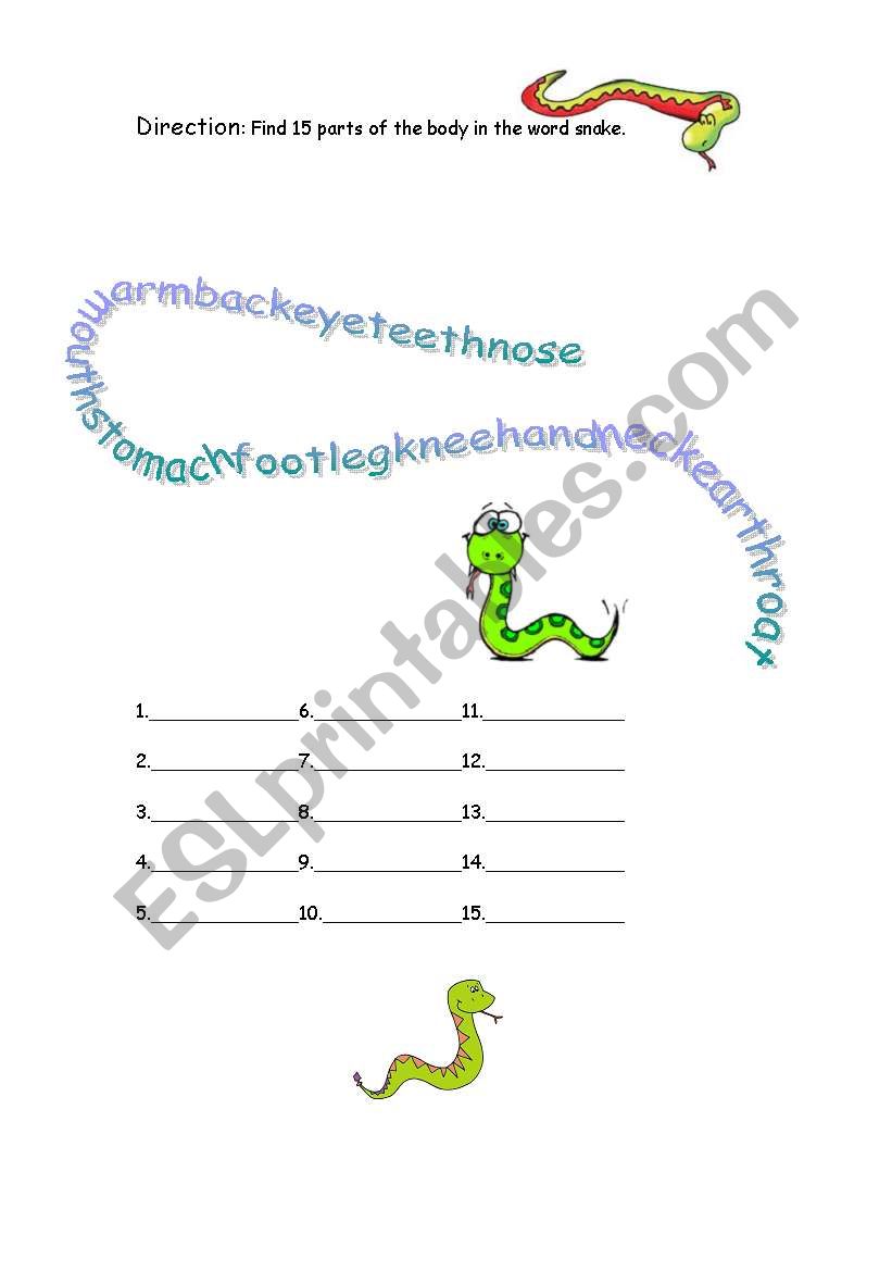 word snake 2 worksheet