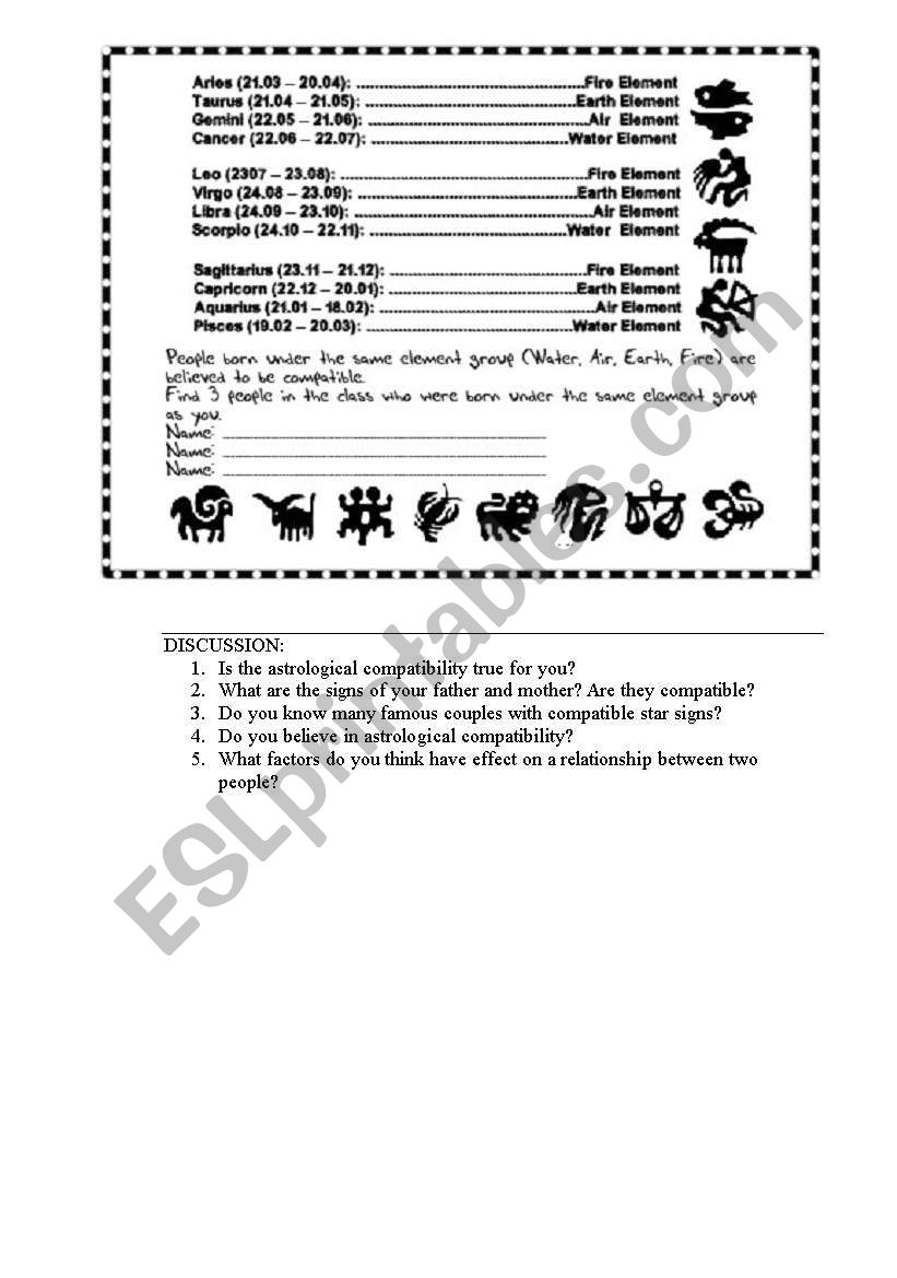 Horoscope worksheet