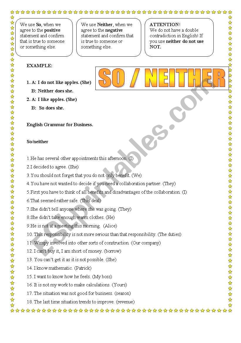 SO/Neither + BUSINESS ENGLISH 