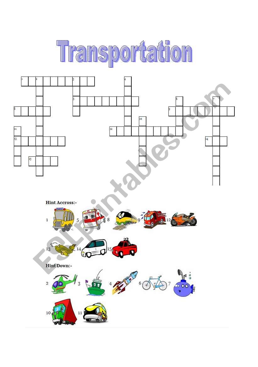 Transportation Crossword worksheet