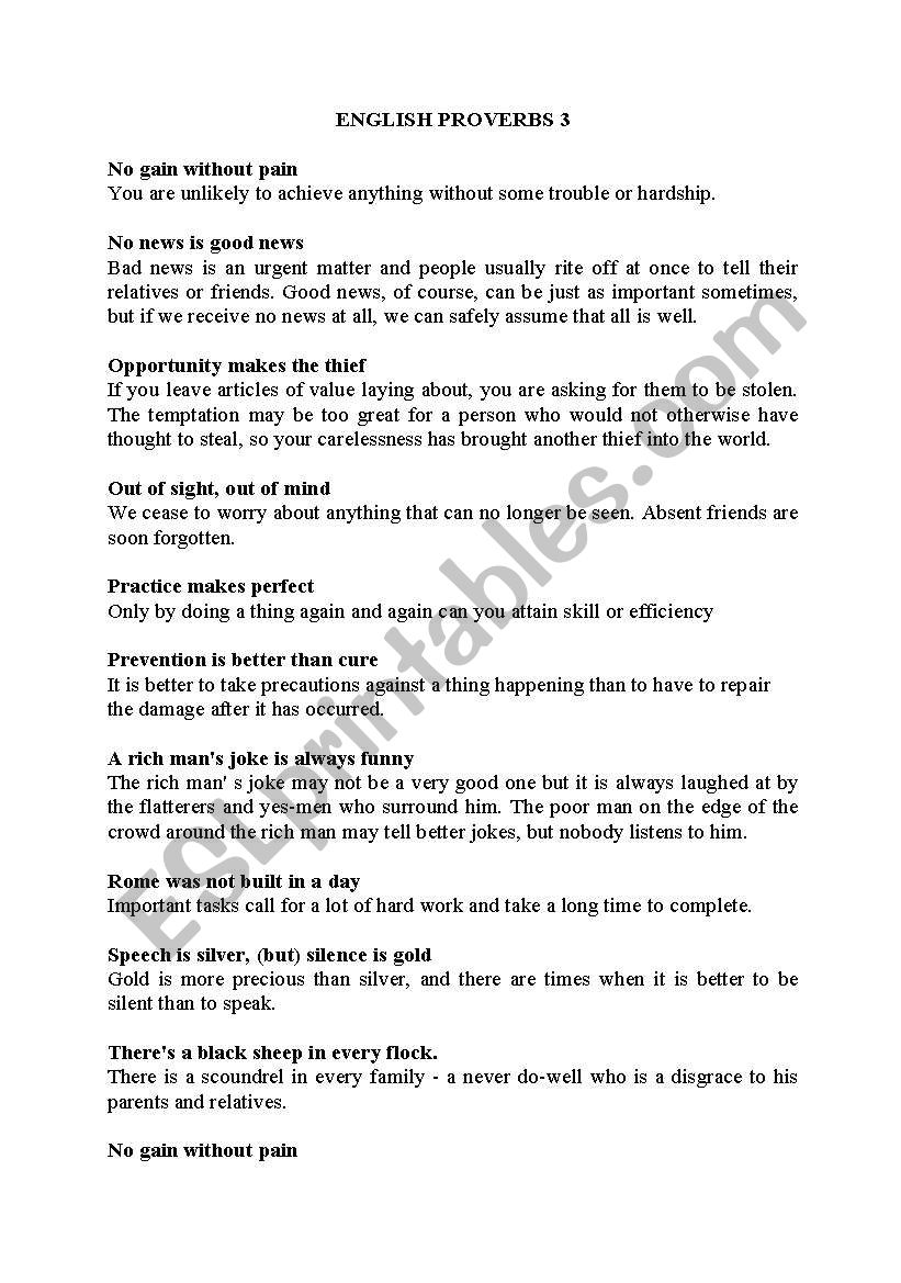 English Proverbs 3 worksheet