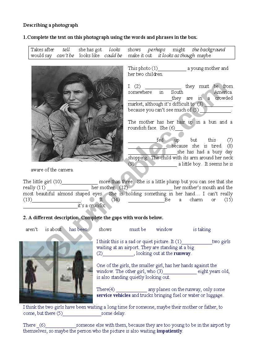 How to describe pictures worksheet
