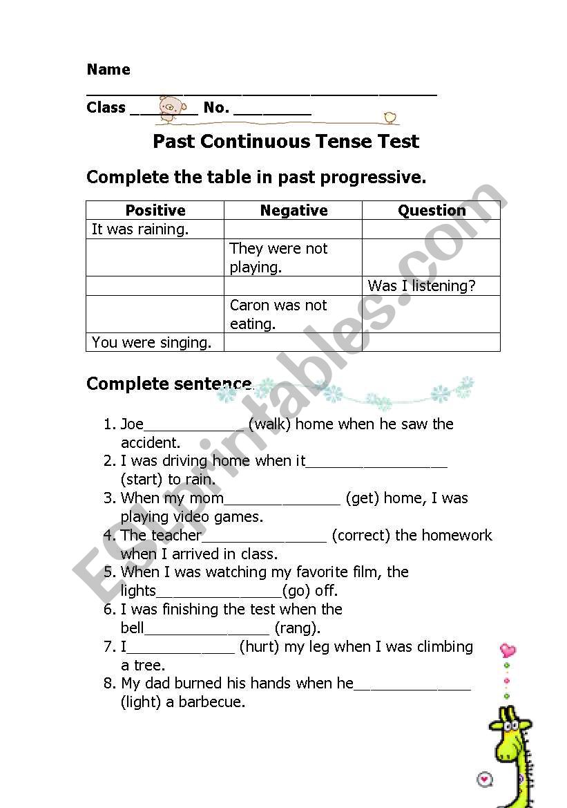 past con worksheet