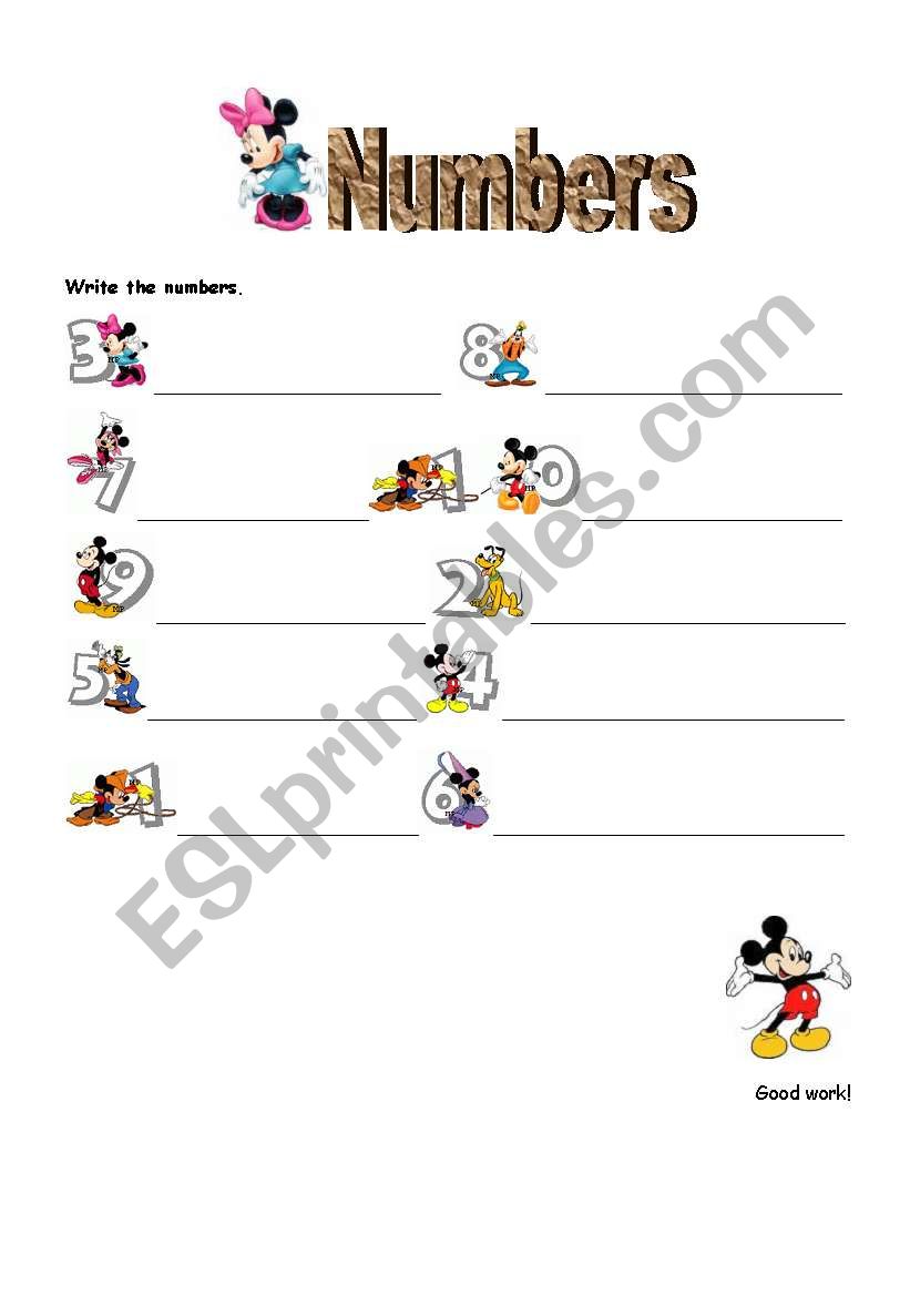 Numbers 1 to 10 - exercise worksheet