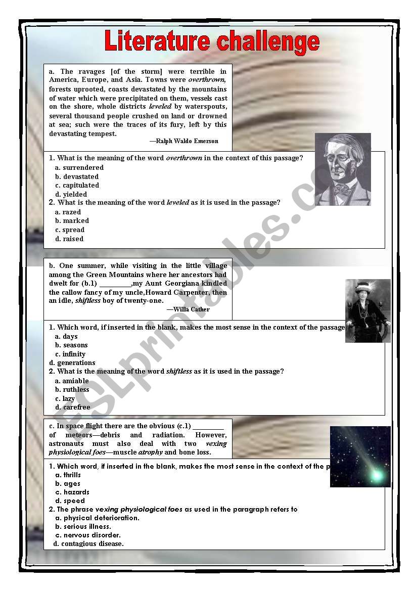 Literature challenge 1 worksheet