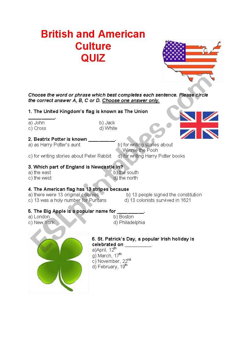 British and American culture QUIZ