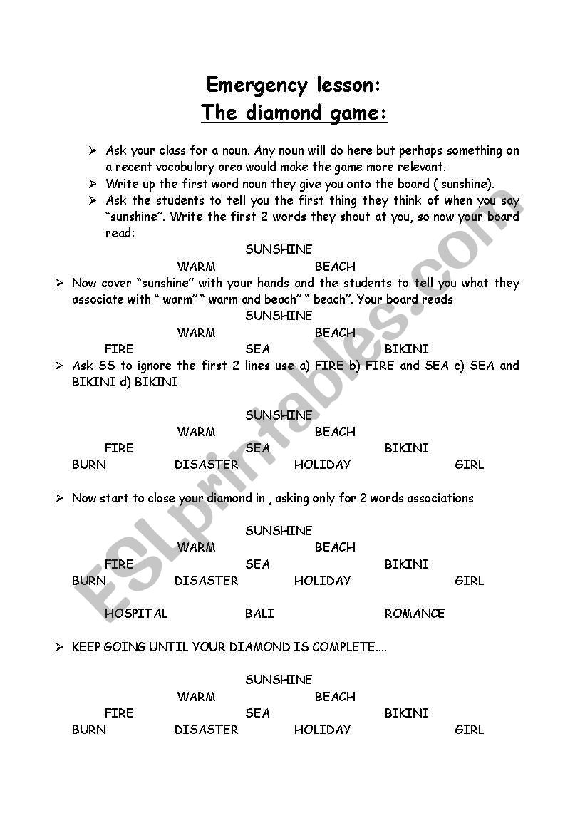 diamond game worksheet