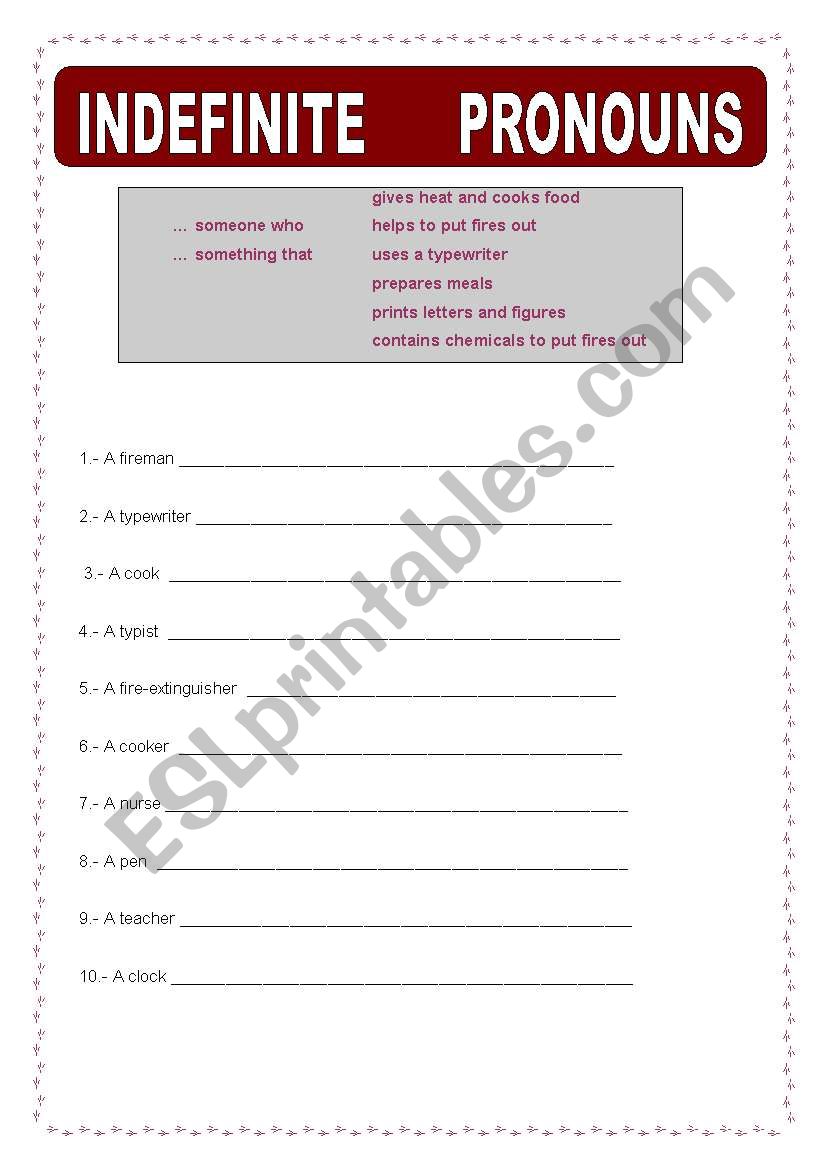 Indefinite pronouns worksheet