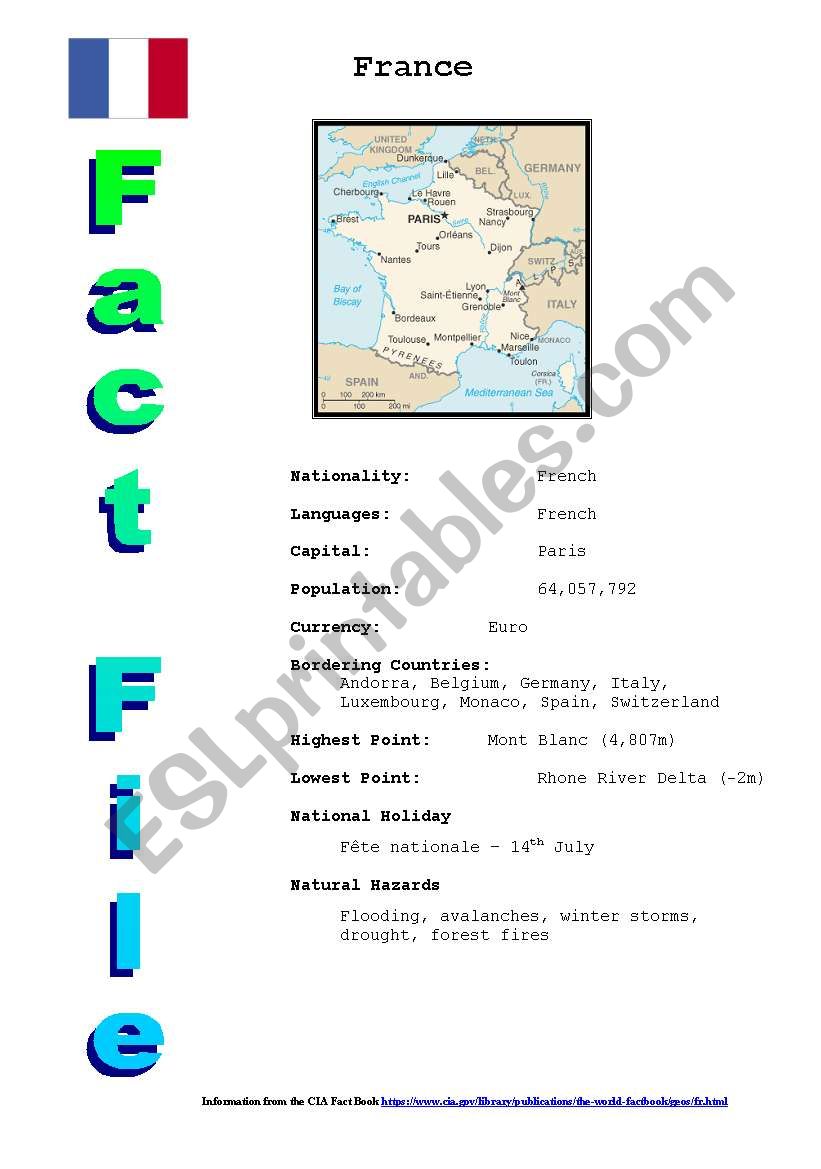 Fact File on France worksheet