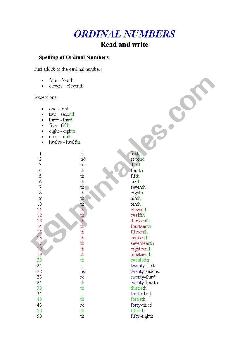 Numbers worksheet