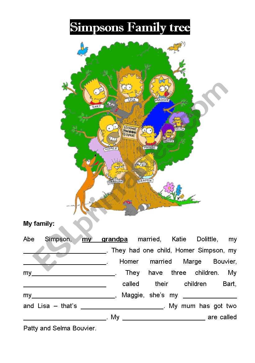 Simpsons Family Tree worksheet