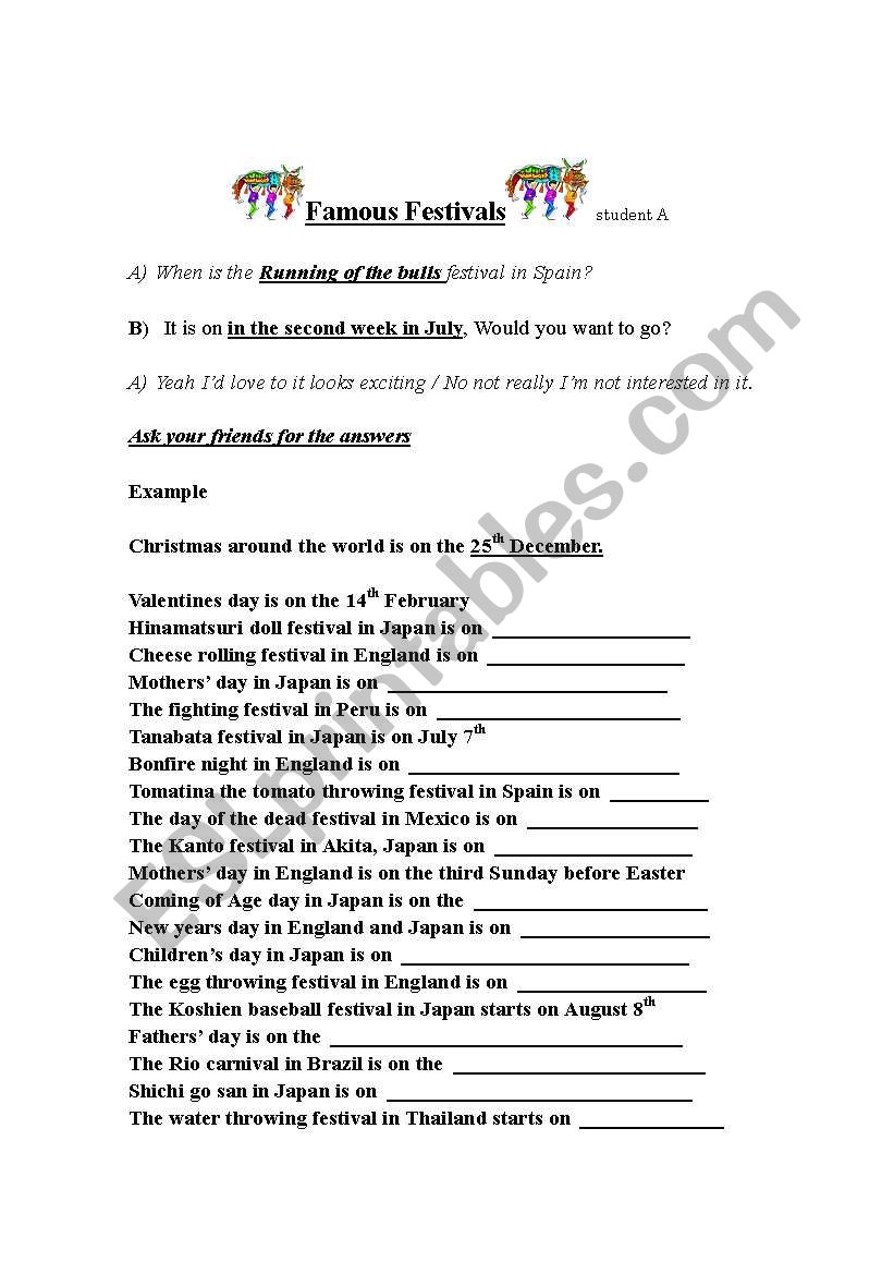 festivals of the world worksheet