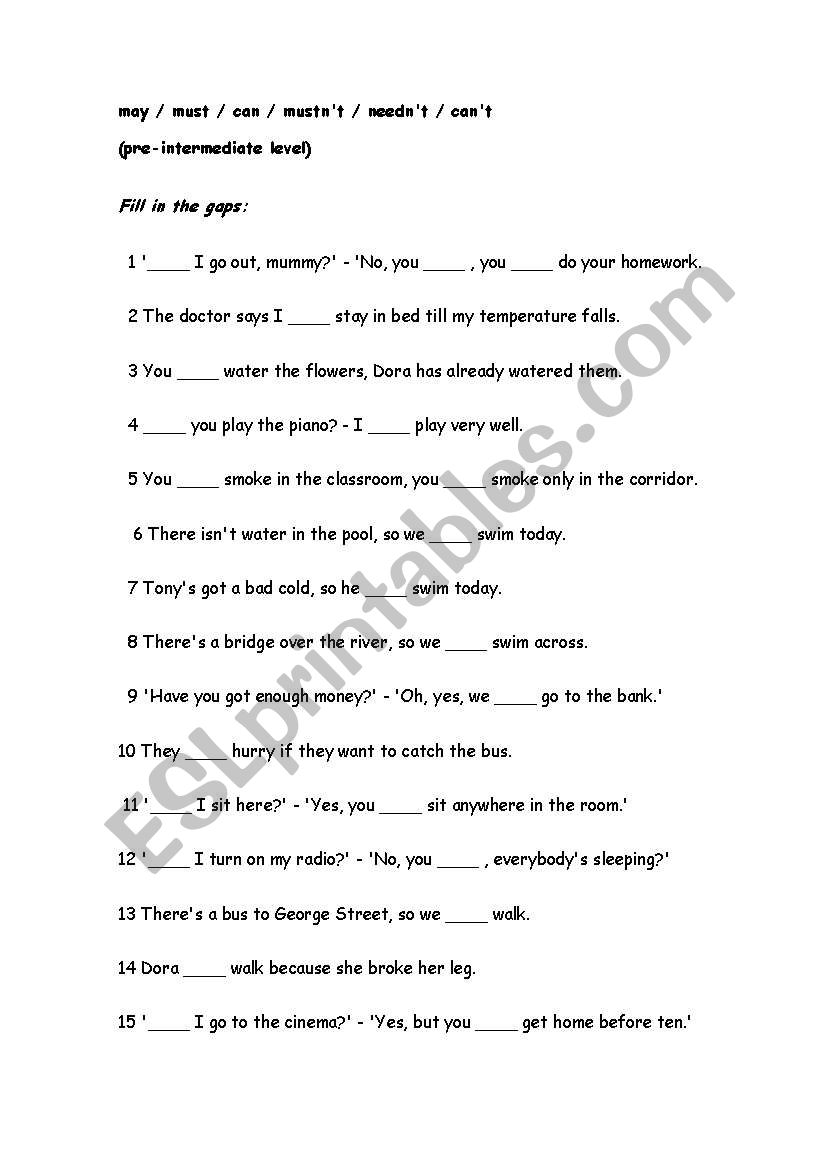 must or mustnt worksheet