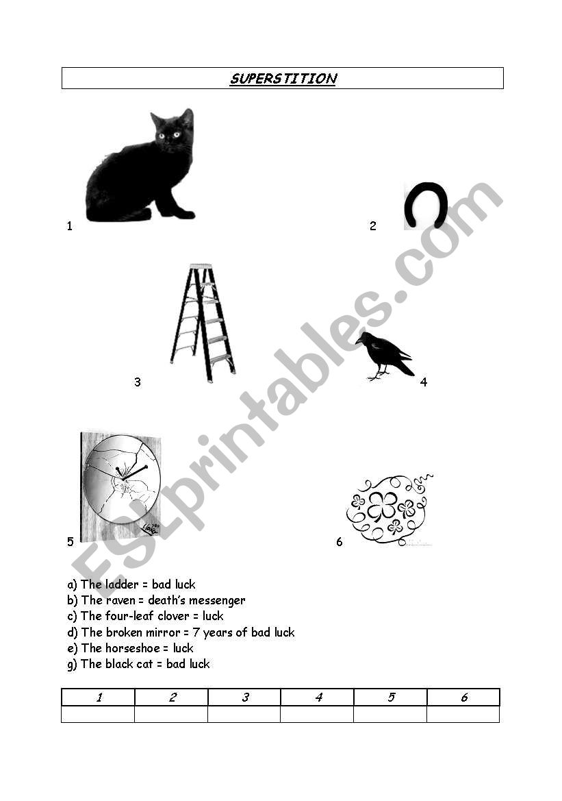 Superstition worksheet