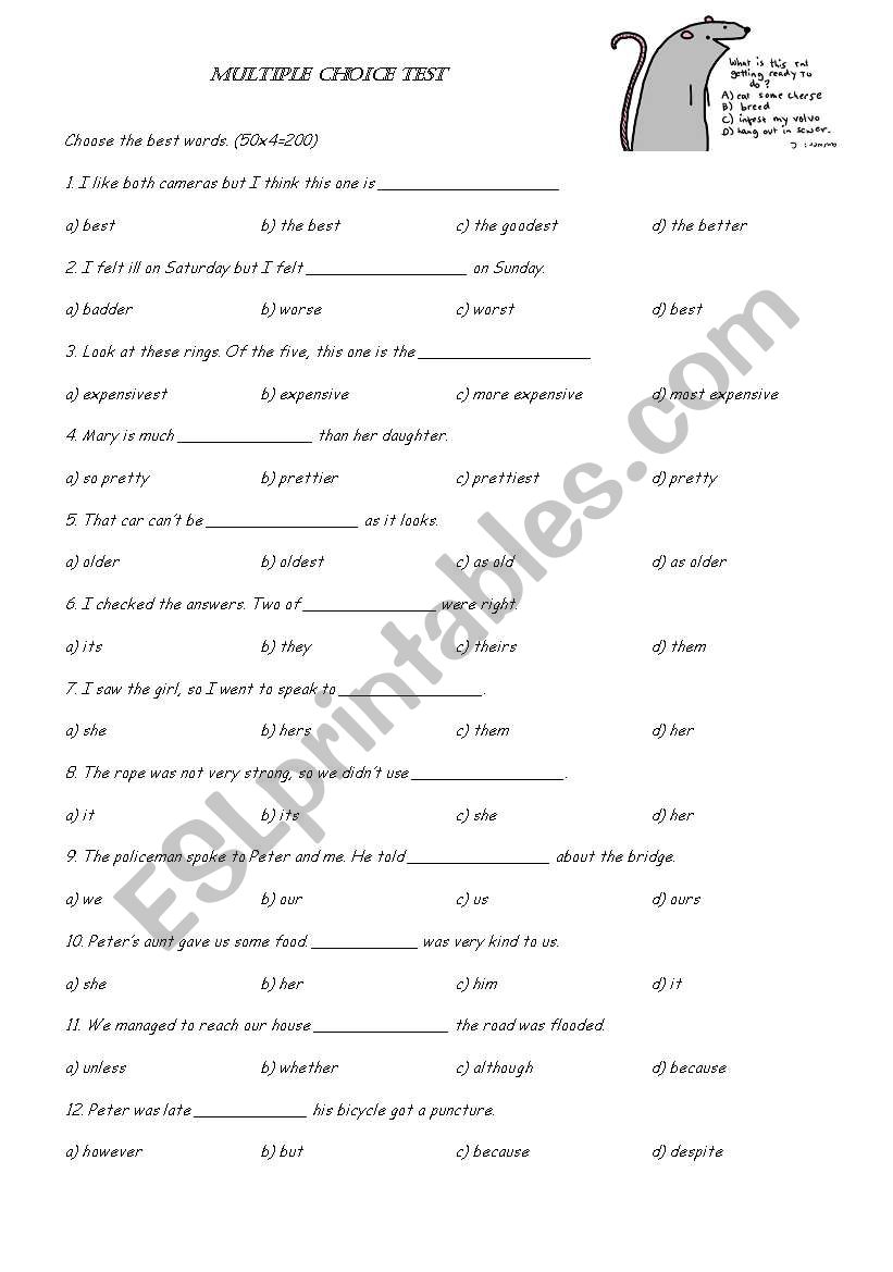 Multiple choice Test worksheet