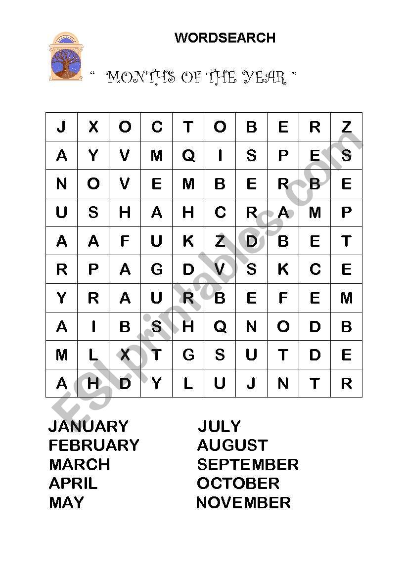 Wordsearch- months of the year