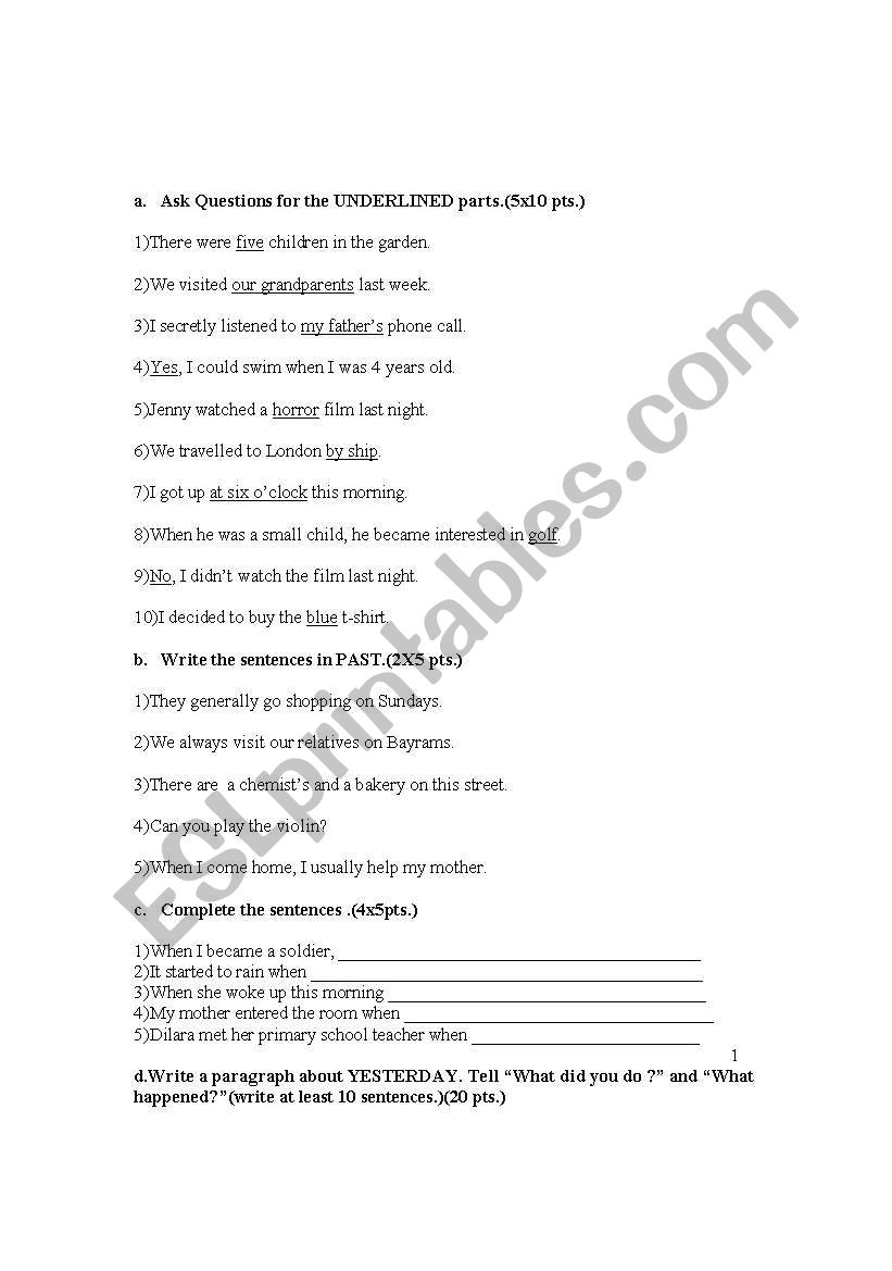 past tense quiz worksheet