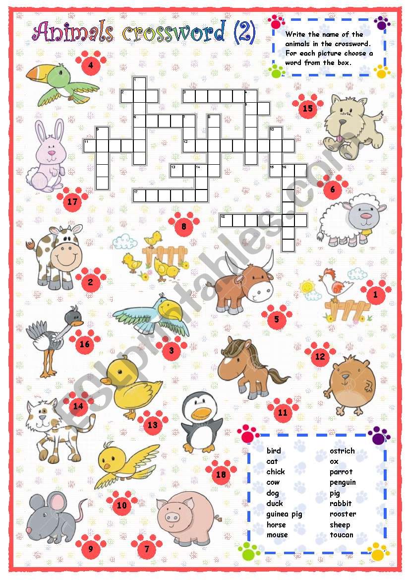  Animals crossword (2 of 3) worksheet
