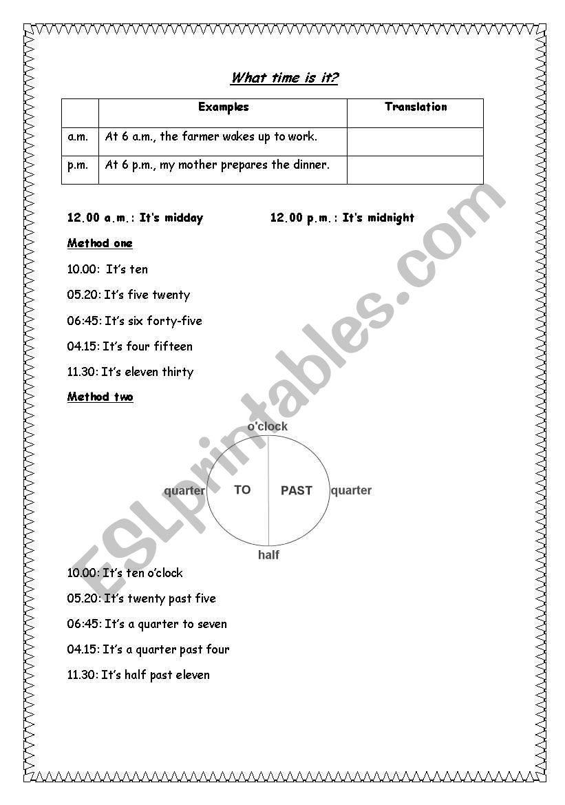 The hour worksheet
